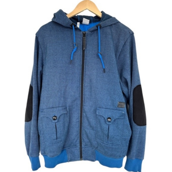 Adidas x David Beckham Blue Jacket Hoodie Elbow Patches Zip Front Size Medium - Picture 15 of 15